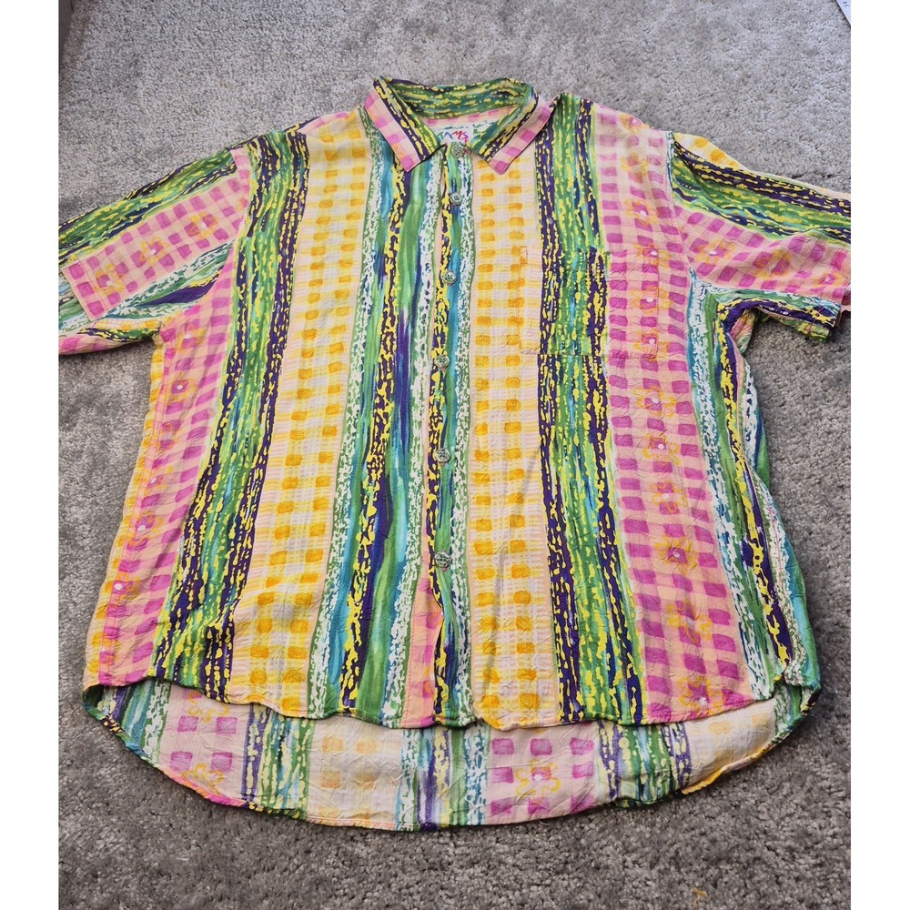 VTG JAMS WORLD Shirt  Mens Large Tango‎ Vibrant Color Stripes Hawaiian Button
